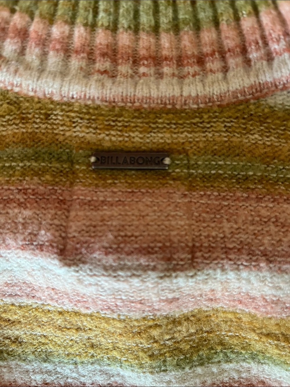 Billabong Cropped Striped Crewneck Sweater in Pink, Olive & Cream - Picture 2 of 3